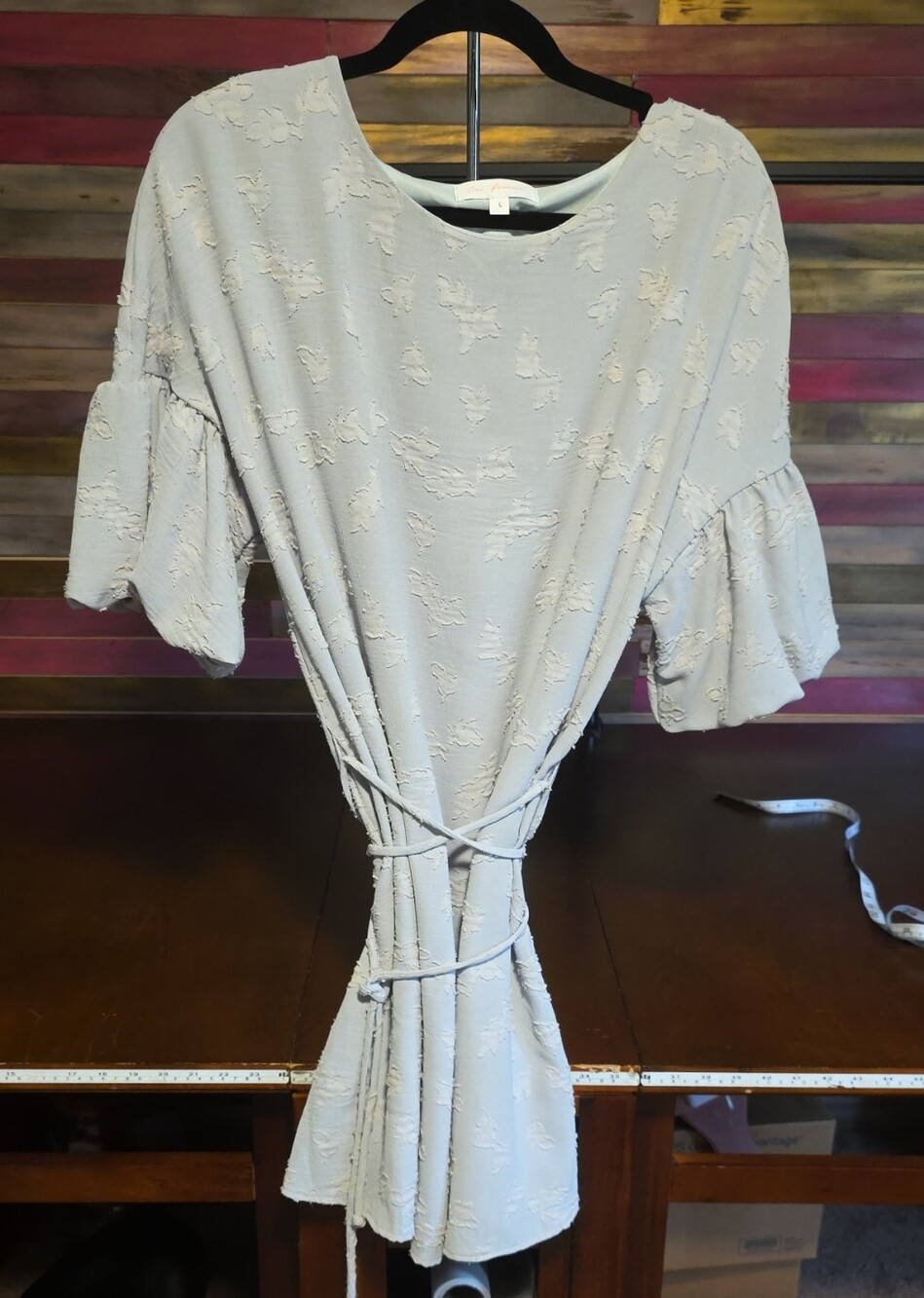 Ces Femme Pale Blue Textured Dress with Waist Tie